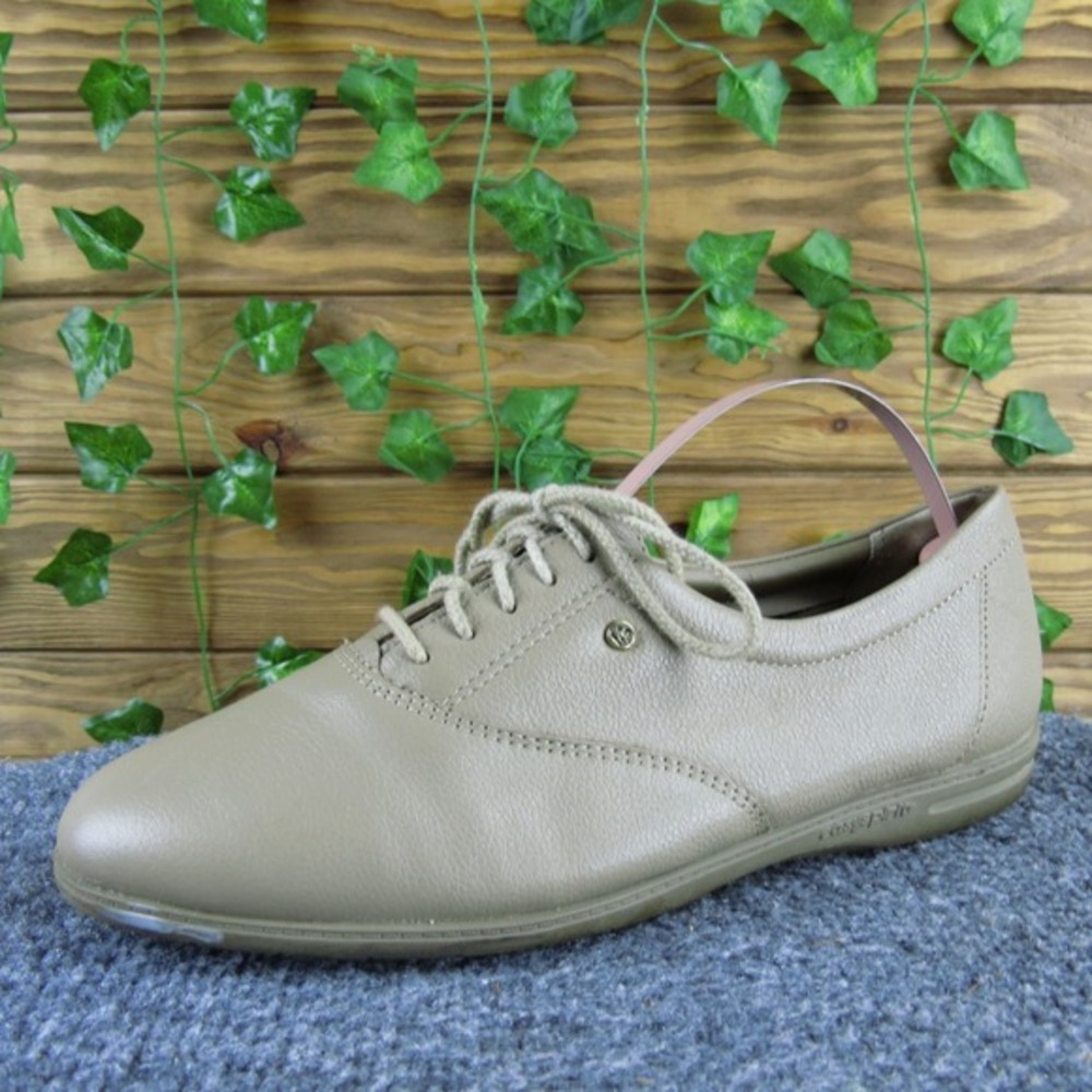 Easy Spirit Motion Taupe Leather Oxford Shoes Women 7.5N Comfort Walking Lace-Up